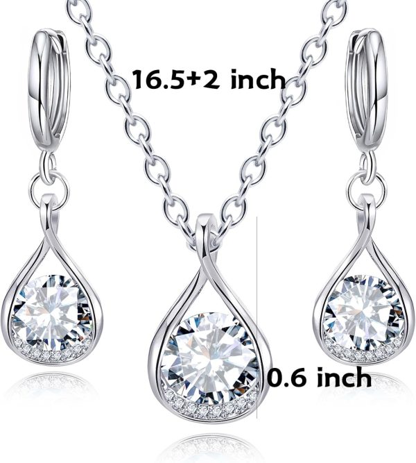IFKM Genuine Birthstone Jewelry Set For Women Silver Plated Cz Choker Infinity Necklace Teardrop Dangle Earrings For Birthday Gifts Bridal Bridesmaid Accessories Wedding Prom Anniversary Jewelry - Image 11