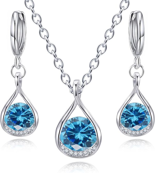 IFKM Genuine Birthstone Jewelry Set For Women Silver Plated Cz Choker Infinity Necklace Teardrop Dangle Earrings For Birthday Gifts Bridal Bridesmaid Accessories Wedding Prom Anniversary Jewelry - Image 12