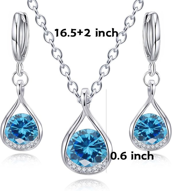 IFKM Genuine Birthstone Jewelry Set For Women Silver Plated Cz Choker Infinity Necklace Teardrop Dangle Earrings For Birthday Gifts Bridal Bridesmaid Accessories Wedding Prom Anniversary Jewelry - Image 14