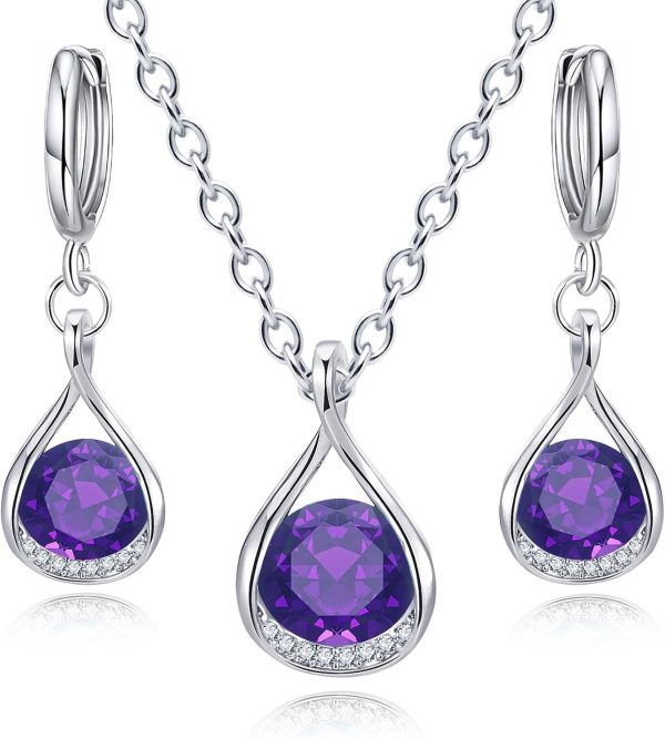 IFKM Genuine Birthstone Jewelry Set For Women Silver Plated Cz Choker Infinity Necklace Teardrop Dangle Earrings For Birthday Gifts Bridal Bridesmaid Accessories Wedding Prom Anniversary Jewelry - Image 15