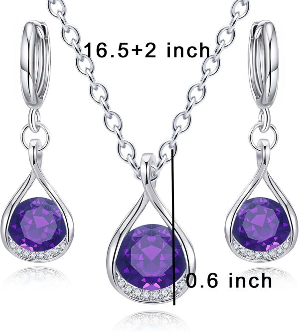 IFKM Genuine Birthstone Jewelry Set For Women Silver Plated Cz Choker Infinity Necklace Teardrop Dangle Earrings For Birthday Gifts Bridal Bridesmaid Accessories Wedding Prom Anniversary Jewelry - Image 17