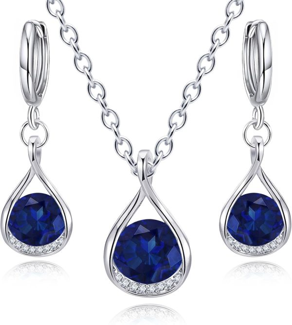 IFKM Genuine Birthstone Jewelry Set For Women Silver Plated Cz Choker Infinity Necklace Teardrop Dangle Earrings For Birthday Gifts Bridal Bridesmaid Accessories Wedding Prom Anniversary Jewelry - Image 18