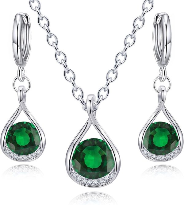 IFKM Genuine Birthstone Jewelry Set For Women Silver Plated Cz Choker Infinity Necklace Teardrop Dangle Earrings For Birthday Gifts Bridal Bridesmaid Accessories Wedding Prom Anniversary Jewelry - Image 21