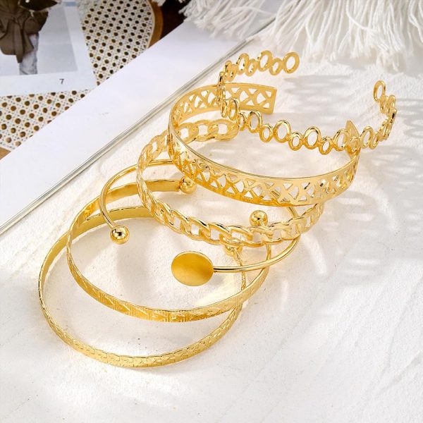 IFKM Gold Bangle Bracelets For Women, 14k Gold Plated Multi Layer Stackable Cuff Bracelet Set, Trendy Elegance Charms Non Tarnish Minimalist Textured Boho Jewelry Gift for Women - Image 4
