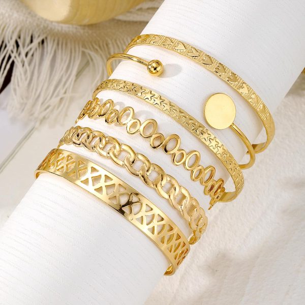 IFKM Gold Bangle Bracelets For Women, 14k Gold Plated Multi Layer Stackable Cuff Bracelet Set, Trendy Elegance Charms Non Tarnish Minimalist Textured Boho Jewelry Gift for Women - Image 5