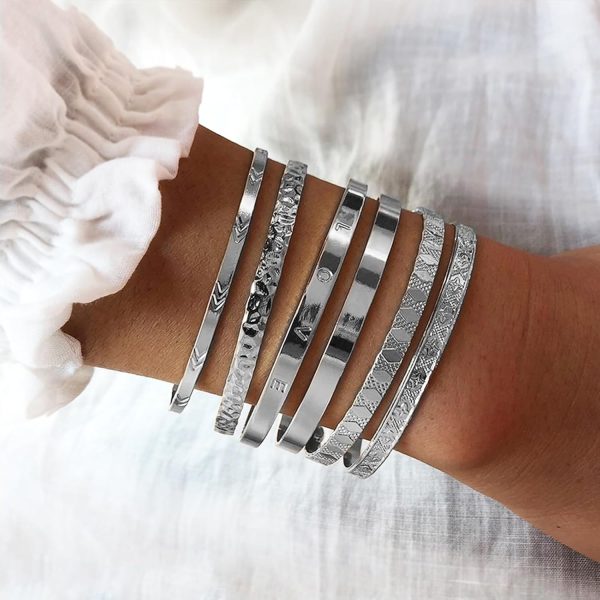 IFKM Gold Bangle Bracelets For Women, 14k Gold Plated Multi Layer Stackable Cuff Bracelet Set, Trendy Elegance Charms Non Tarnish Minimalist Textured Boho Jewelry Gift for Women - Image 9
