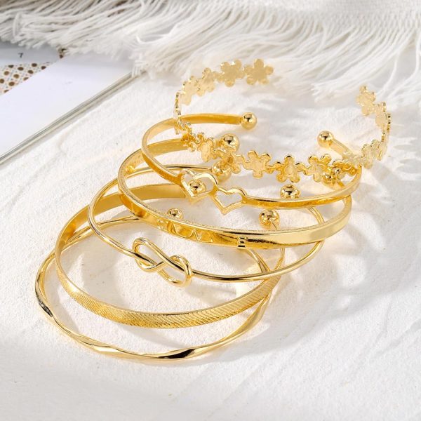 IFKM Gold Bangle Bracelets For Women, 14k Gold Plated Multi Layer Stackable Cuff Bracelet Set, Trendy Elegance Charms Non Tarnish Minimalist Textured Boho Jewelry Gift for Women - Image 18