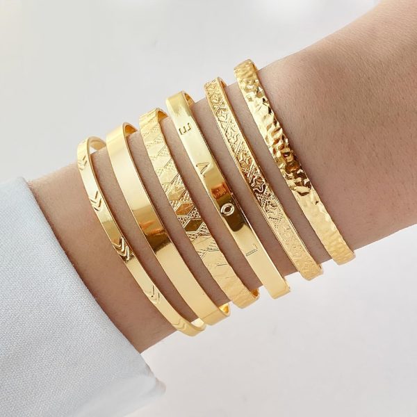 IFKM Gold Bangle Bracelets For Women, 14k Gold Plated Multi Layer Stackable Cuff Bracelet Set, Trendy Elegance Charms Non Tarnish Minimalist Textured Boho Jewelry Gift for Women - Image 25