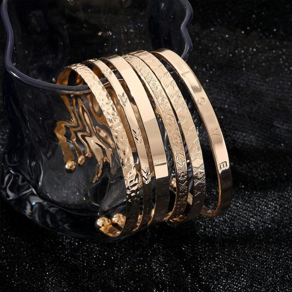 IFKM Gold Bangle Bracelets For Women, 14k Gold Plated Multi Layer Stackable Cuff Bracelet Set, Trendy Elegance Charms Non Tarnish Minimalist Textured Boho Jewelry Gift for Women - Image 26