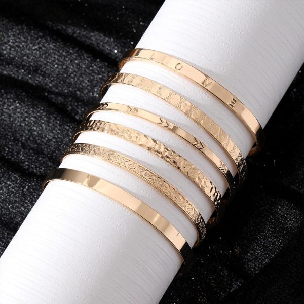 IFKM Gold Bangle Bracelets For Women, 14k Gold Plated Multi Layer Stackable Cuff Bracelet Set, Trendy Elegance Charms Non Tarnish Minimalist Textured Boho Jewelry Gift for Women - Image 27