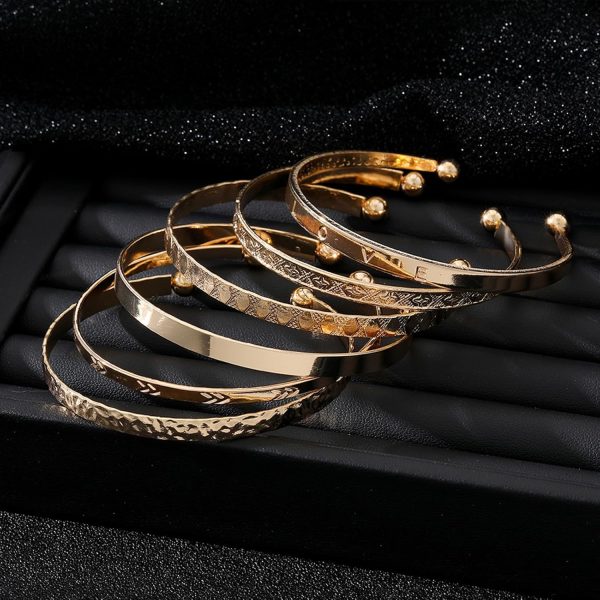 IFKM Gold Bangle Bracelets For Women, 14k Gold Plated Multi Layer Stackable Cuff Bracelet Set, Trendy Elegance Charms Non Tarnish Minimalist Textured Boho Jewelry Gift for Women - Image 28