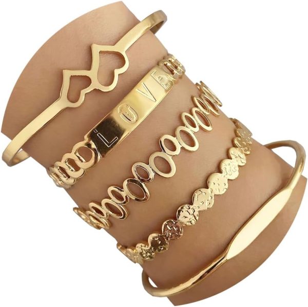 IFKM Gold Bangle Bracelets For Women, 14k Gold Plated Multi Layer Stackable Cuff Bracelet Set, Trendy Elegance Charms Non Tarnish Minimalist Textured Boho Jewelry Gift for Women - Image 31