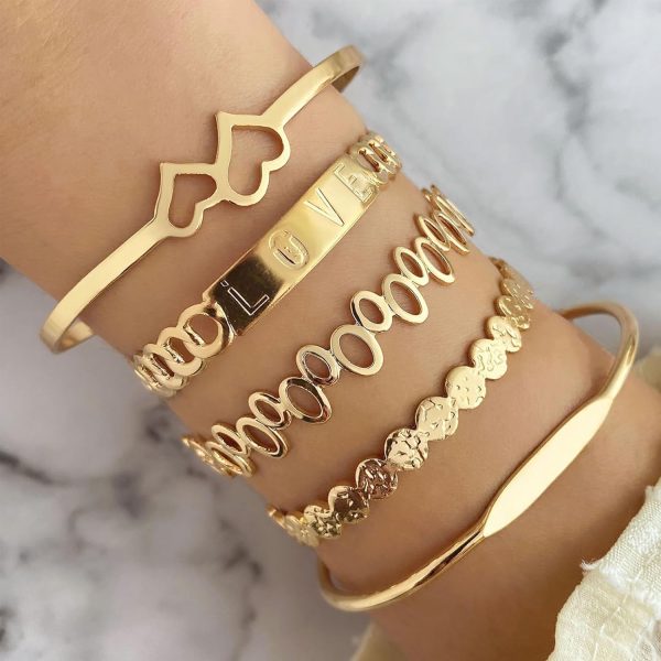 IFKM Gold Bangle Bracelets For Women, 14k Gold Plated Multi Layer Stackable Cuff Bracelet Set, Trendy Elegance Charms Non Tarnish Minimalist Textured Boho Jewelry Gift for Women - Image 32