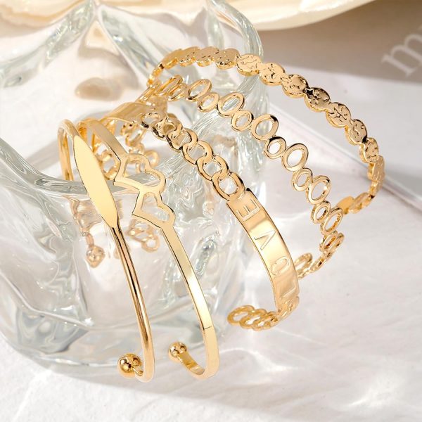 IFKM Gold Bangle Bracelets For Women, 14k Gold Plated Multi Layer Stackable Cuff Bracelet Set, Trendy Elegance Charms Non Tarnish Minimalist Textured Boho Jewelry Gift for Women - Image 34