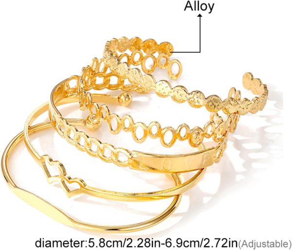 IFKM Gold Bangle Bracelets For Women, 14k Gold Plated Multi Layer Stackable Cuff Bracelet Set, Trendy Elegance Charms Non Tarnish Minimalist Textured Boho Jewelry Gift for Women - Image 37