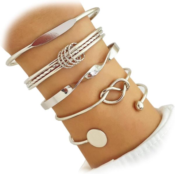 IFKM Gold Bangle Bracelets For Women, 14k Gold Plated Multi Layer Stackable Cuff Bracelet Set, Trendy Elegance Charms Non Tarnish Minimalist Textured Boho Jewelry Gift for Women - Image 38