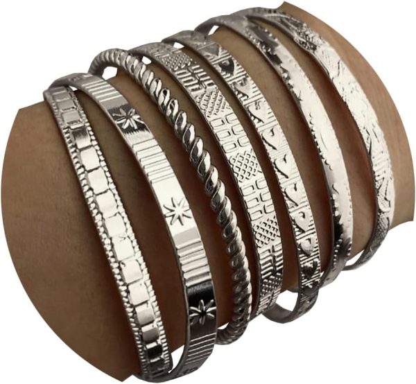IFKM Gold Bangle Bracelets For Women, 14k Gold Plated Multi Layer Stackable Cuff Bracelet Set, Trendy Elegance Charms Non Tarnish Minimalist Textured Boho Jewelry Gift for Women - Image 45