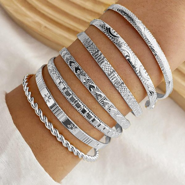 IFKM Gold Bangle Bracelets For Women, 14k Gold Plated Multi Layer Stackable Cuff Bracelet Set, Trendy Elegance Charms Non Tarnish Minimalist Textured Boho Jewelry Gift for Women - Image 47