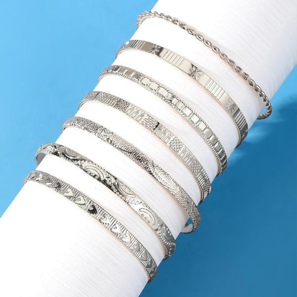 IFKM Gold Bangle Bracelets For Women, 14k Gold Plated Multi Layer Stackable Cuff Bracelet Set, Trendy Elegance Charms Non Tarnish Minimalist Textured Boho Jewelry Gift for Women - Image 48