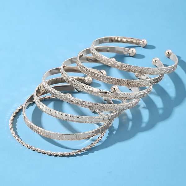 IFKM Gold Bangle Bracelets For Women, 14k Gold Plated Multi Layer Stackable Cuff Bracelet Set, Trendy Elegance Charms Non Tarnish Minimalist Textured Boho Jewelry Gift for Women - Image 49