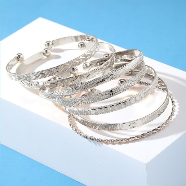 IFKM Gold Bangle Bracelets For Women, 14k Gold Plated Multi Layer Stackable Cuff Bracelet Set, Trendy Elegance Charms Non Tarnish Minimalist Textured Boho Jewelry Gift for Women - Image 50