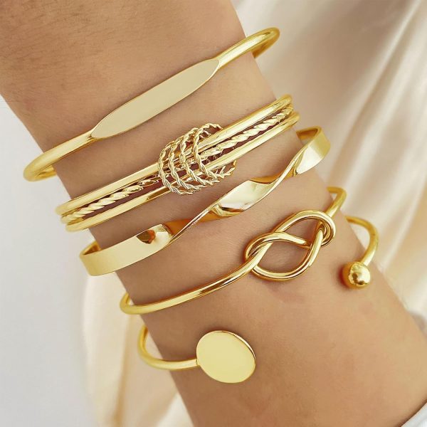 IFKM Gold Bangle Bracelets For Women, 14k Gold Plated Multi Layer Stackable Cuff Bracelet Set, Trendy Elegance Charms Non Tarnish Minimalist Textured Boho Jewelry Gift for Women - Image 53