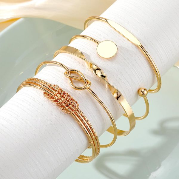 IFKM Gold Bangle Bracelets For Women, 14k Gold Plated Multi Layer Stackable Cuff Bracelet Set, Trendy Elegance Charms Non Tarnish Minimalist Textured Boho Jewelry Gift for Women - Image 54