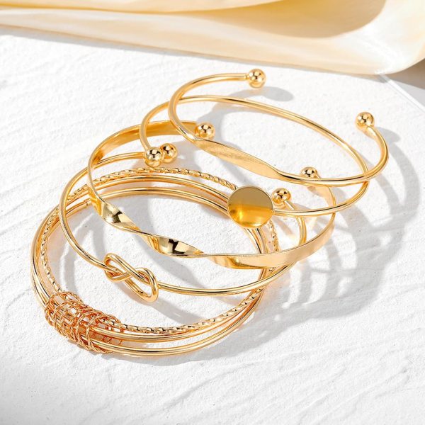 IFKM Gold Bangle Bracelets For Women, 14k Gold Plated Multi Layer Stackable Cuff Bracelet Set, Trendy Elegance Charms Non Tarnish Minimalist Textured Boho Jewelry Gift for Women - Image 56