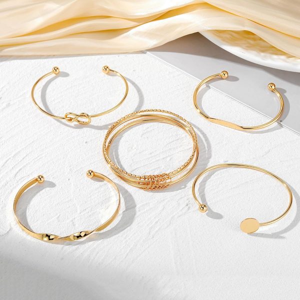 IFKM Gold Bangle Bracelets For Women, 14k Gold Plated Multi Layer Stackable Cuff Bracelet Set, Trendy Elegance Charms Non Tarnish Minimalist Textured Boho Jewelry Gift for Women - Image 57
