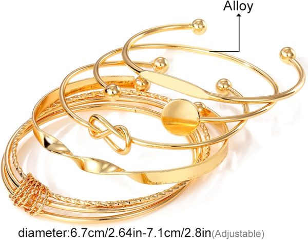 IFKM Gold Bangle Bracelets For Women, 14k Gold Plated Multi Layer Stackable Cuff Bracelet Set, Trendy Elegance Charms Non Tarnish Minimalist Textured Boho Jewelry Gift for Women - Image 58