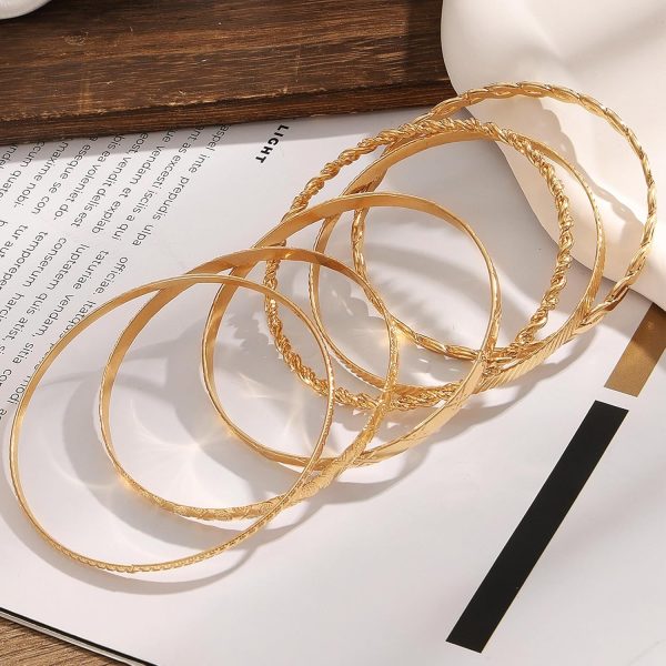 IFKM Gold Bangle Bracelets For Women, 14k Gold Plated Multi Layer Stackable Cuff Bracelet Set, Trendy Elegance Charms Non Tarnish Minimalist Textured Boho Jewelry Gift for Women - Image 61