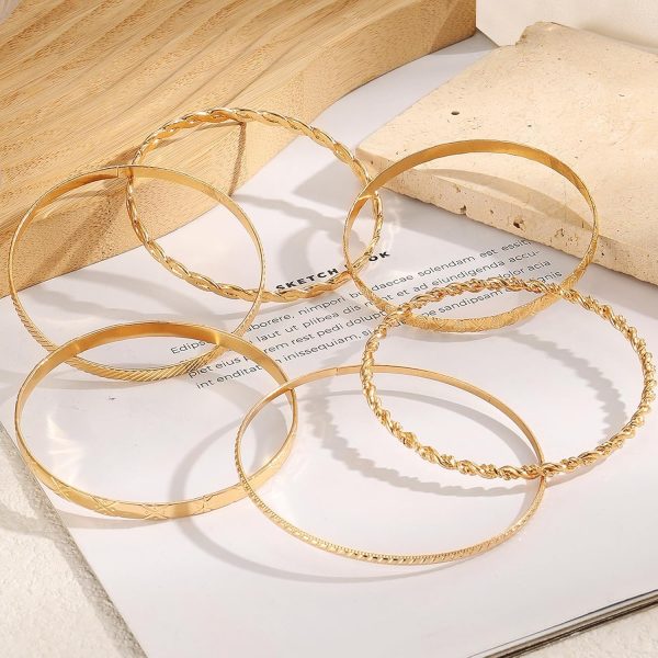 IFKM Gold Bangle Bracelets For Women, 14k Gold Plated Multi Layer Stackable Cuff Bracelet Set, Trendy Elegance Charms Non Tarnish Minimalist Textured Boho Jewelry Gift for Women - Image 62
