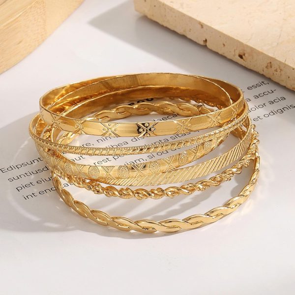 IFKM Gold Bangle Bracelets For Women, 14k Gold Plated Multi Layer Stackable Cuff Bracelet Set, Trendy Elegance Charms Non Tarnish Minimalist Textured Boho Jewelry Gift for Women - Image 63