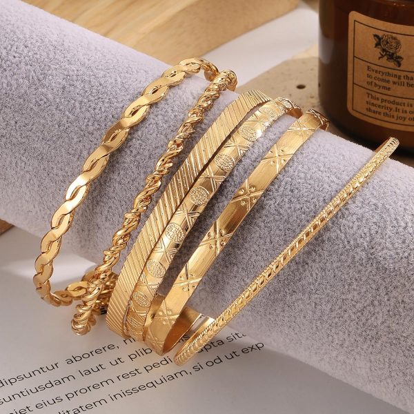 IFKM Gold Bangle Bracelets For Women, 14k Gold Plated Multi Layer Stackable Cuff Bracelet Set, Trendy Elegance Charms Non Tarnish Minimalist Textured Boho Jewelry Gift for Women - Image 64