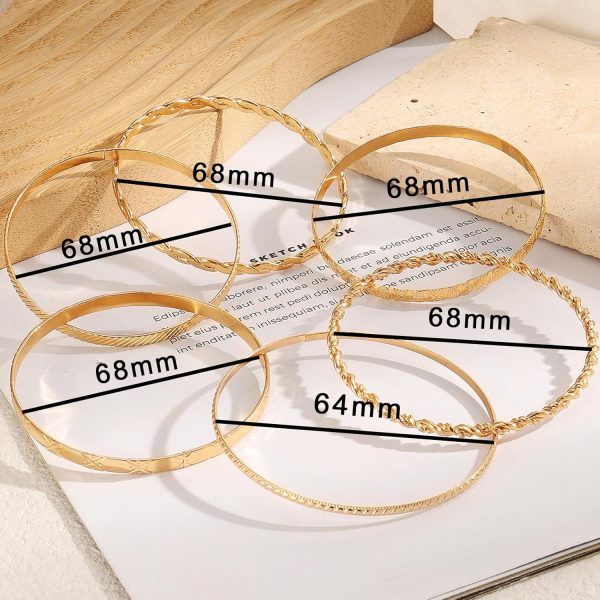 IFKM Gold Bangle Bracelets For Women, 14k Gold Plated Multi Layer Stackable Cuff Bracelet Set, Trendy Elegance Charms Non Tarnish Minimalist Textured Boho Jewelry Gift for Women - Image 65