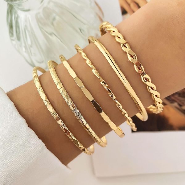 IFKM Gold Bangle Bracelets For Women, 14k Gold Plated Multi Layer Stackable Cuff Bracelet Set, Trendy Elegance Charms Non Tarnish Minimalist Textured Boho Jewelry Gift for Women - Image 68