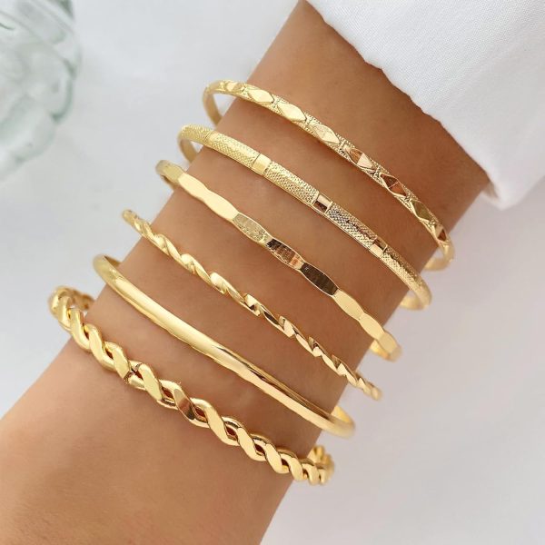 IFKM Gold Bangle Bracelets For Women, 14k Gold Plated Multi Layer Stackable Cuff Bracelet Set, Trendy Elegance Charms Non Tarnish Minimalist Textured Boho Jewelry Gift for Women - Image 69