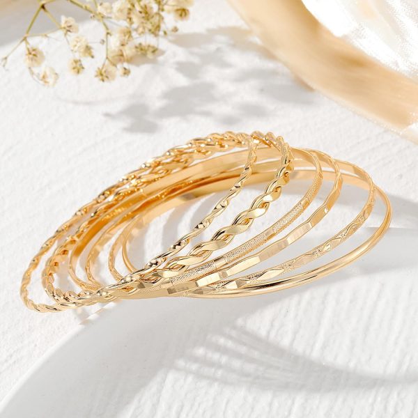 IFKM Gold Bangle Bracelets For Women, 14k Gold Plated Multi Layer Stackable Cuff Bracelet Set, Trendy Elegance Charms Non Tarnish Minimalist Textured Boho Jewelry Gift for Women - Image 70