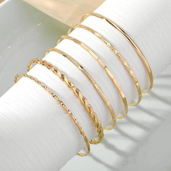 IFKM Gold Bangle Bracelets For Women, 14k Gold Plated Multi Layer Stackable Cuff Bracelet Set, Trendy Elegance Charms Non Tarnish Minimalist Textured Boho Jewelry Gift for Women - Image 71
