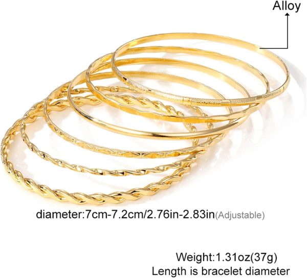 IFKM Gold Bangle Bracelets For Women, 14k Gold Plated Multi Layer Stackable Cuff Bracelet Set, Trendy Elegance Charms Non Tarnish Minimalist Textured Boho Jewelry Gift for Women - Image 72