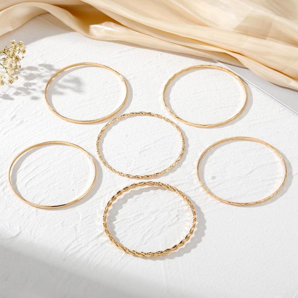 IFKM Gold Bangle Bracelets For Women, 14k Gold Plated Multi Layer Stackable Cuff Bracelet Set, Trendy Elegance Charms Non Tarnish Minimalist Textured Boho Jewelry Gift for Women - Image 73