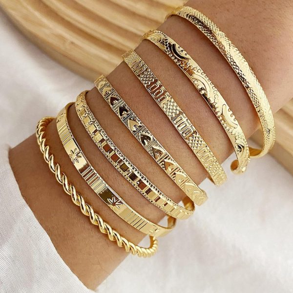 IFKM Gold Bangle Bracelets For Women, 14k Gold Plated Multi Layer Stackable Cuff Bracelet Set, Trendy Elegance Charms Non Tarnish Minimalist Textured Boho Jewelry Gift for Women - Image 76
