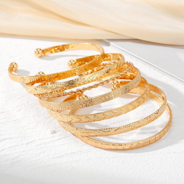IFKM Gold Bangle Bracelets For Women, 14k Gold Plated Multi Layer Stackable Cuff Bracelet Set, Trendy Elegance Charms Non Tarnish Minimalist Textured Boho Jewelry Gift for Women - Image 78