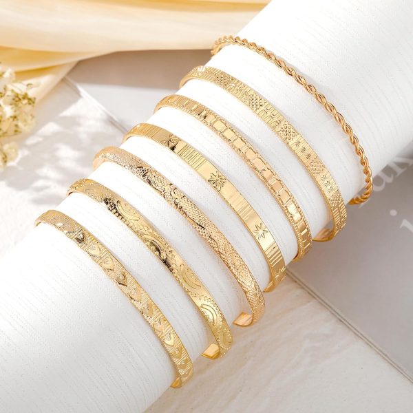 IFKM Gold Bangle Bracelets For Women, 14k Gold Plated Multi Layer Stackable Cuff Bracelet Set, Trendy Elegance Charms Non Tarnish Minimalist Textured Boho Jewelry Gift for Women - Image 79