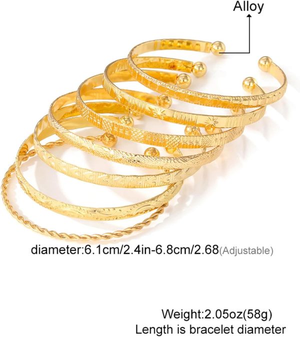 IFKM Gold Bangle Bracelets For Women, 14k Gold Plated Multi Layer Stackable Cuff Bracelet Set, Trendy Elegance Charms Non Tarnish Minimalist Textured Boho Jewelry Gift for Women - Image 81