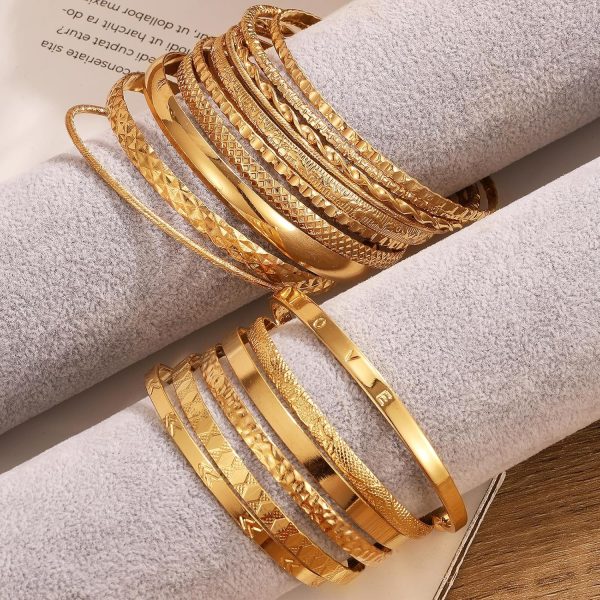 IFKM 6 PACK (24 PCS) Boho Gold Chain Bracelets Set for Women, 14K Gold Plated Multiple Layered Stackable Open Cuff Wrap Bangle Adjustable Link Italian Cuban Jewelry for Women Gift - Image 4