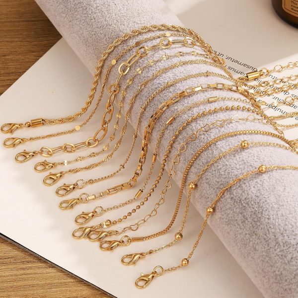 IFKM 6 PACK (24 PCS) Boho Gold Chain Bracelets Set for Women, 14K Gold Plated Multiple Layered Stackable Open Cuff Wrap Bangle Adjustable Link Italian Cuban Jewelry for Women Gift - Image 5