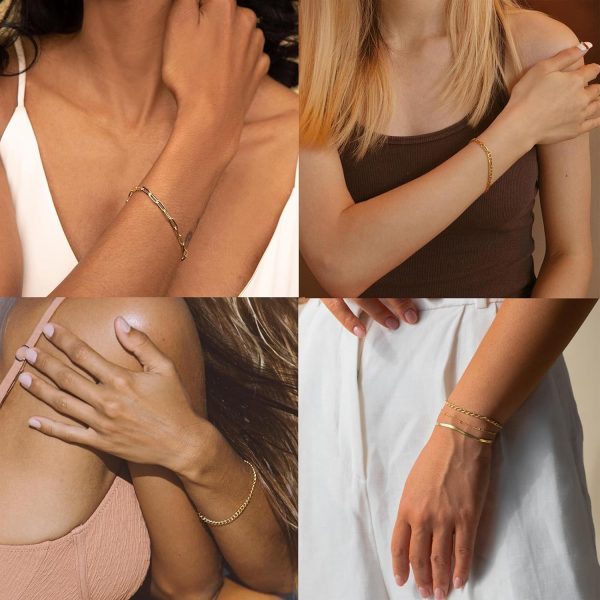 IFKM 6 PACK (24 PCS) Boho Gold Chain Bracelets Set for Women, 14K Gold Plated Multiple Layered Stackable Open Cuff Wrap Bangle Adjustable Link Italian Cuban Jewelry for Women Gift - Image 7