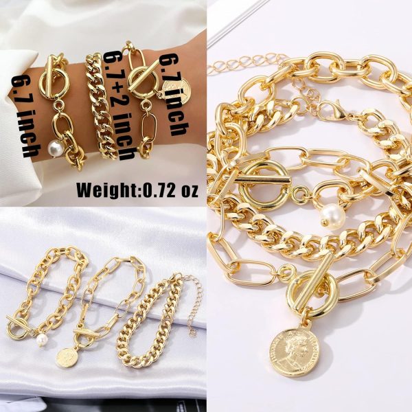 IFKM 6 PACK (24 PCS) Boho Gold Chain Bracelets Set for Women, 14K Gold Plated Multiple Layered Stackable Open Cuff Wrap Bangle Adjustable Link Italian Cuban Jewelry for Women Gift - Image 10