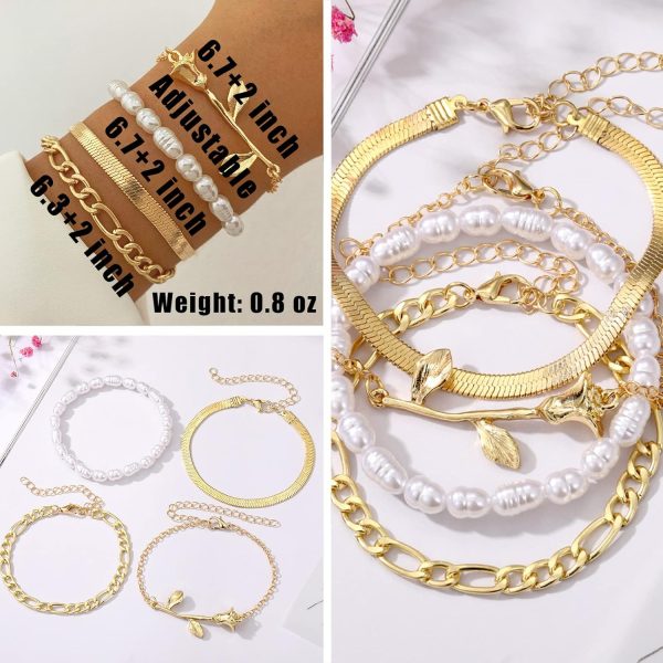 IFKM 6 PACK (24 PCS) Boho Gold Chain Bracelets Set for Women, 14K Gold Plated Multiple Layered Stackable Open Cuff Wrap Bangle Adjustable Link Italian Cuban Jewelry for Women Gift - Image 12